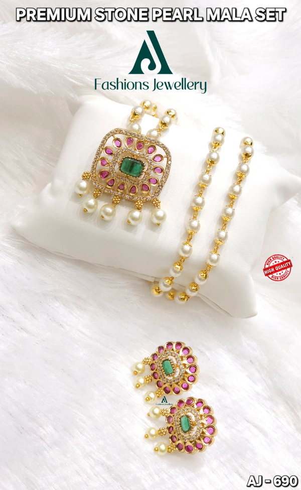 PREMIUM STONE PEARL MALA SET