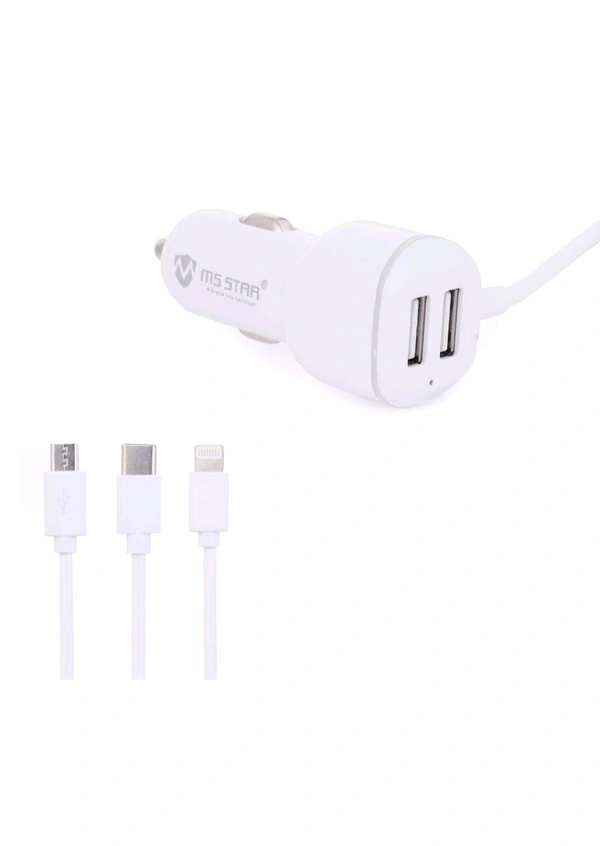 
MS STAR 18W Eon Car Charger USB C Fast Charging | 3 in 1 Dual Port for iPhone 16 Pro Max 15 14 13 12 Samsung Galaxy S25 Android