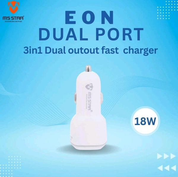 
MS STAR 18W Eon Car Charger USB C Fast Charging | 3 in 1 Dual Port for iPhone 16 Pro Max 15 14 13 12 Samsung Galaxy S25 Android