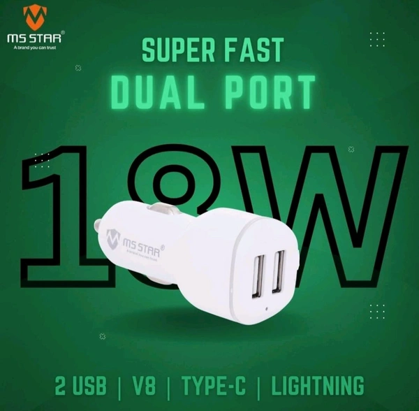 
MS STAR 18W Eon Car Charger USB C Fast Charging | 3 in 1 Dual Port for iPhone 16 Pro Max 15 14 13 12 Samsung Galaxy S25 Android