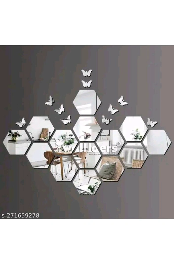 Wall Stickers Mirror Horizontal Silver, For Kitchen,Hall, Bedroom, - Free Size