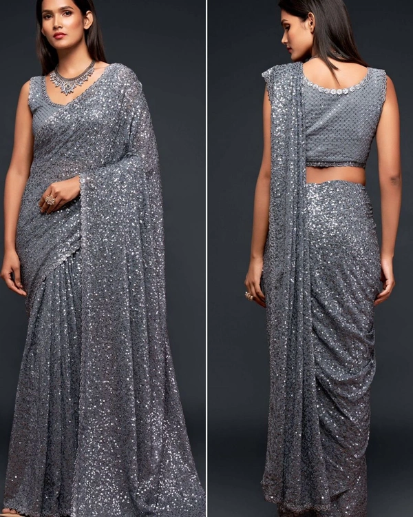 SSD Party Wear Saree - Silver