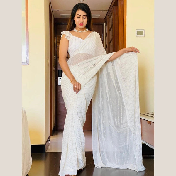 Fancy White Saree - white