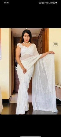 Fancy White Saree - white