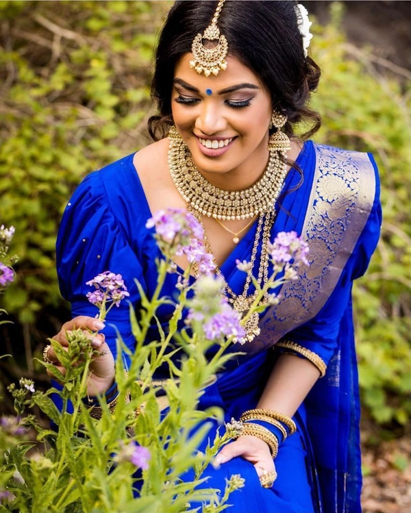 SSD Breathabale Organic Banarasi Saree - Blue