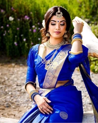 SSD Breathabale Organic Banarasi Saree - Blue