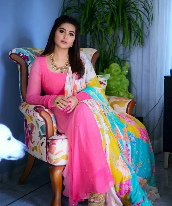 Sneha Pink Anarkali  - Pink Flamingo