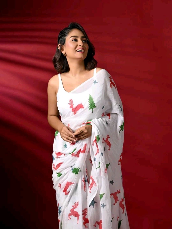 Linen Saree (Christmas Theme)