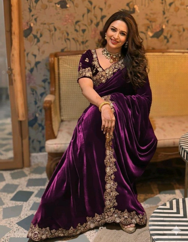 Luxury Designer Velvet Saree with Sequin & Jari Work