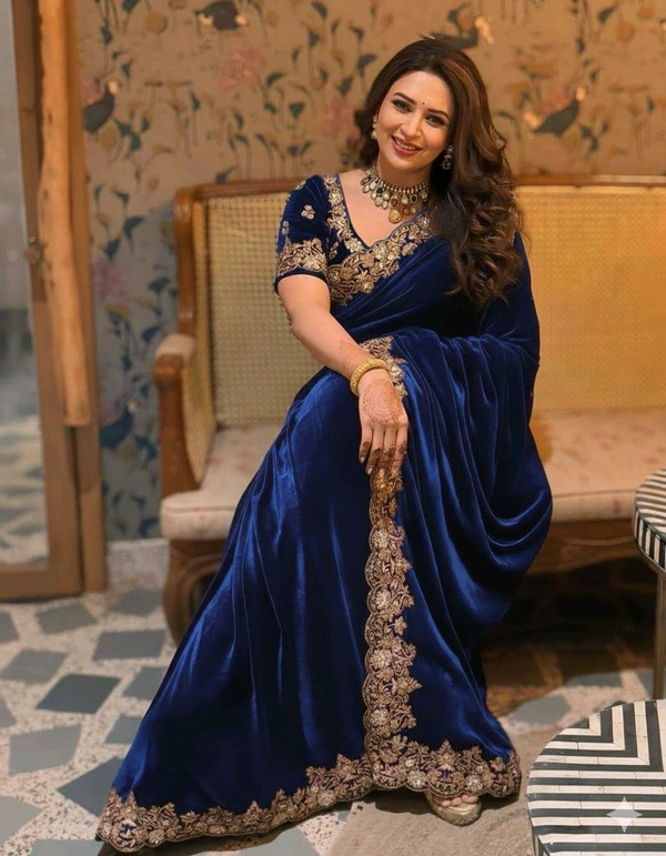 Luxury Designer Velvet Saree with Sequin & Jari Work