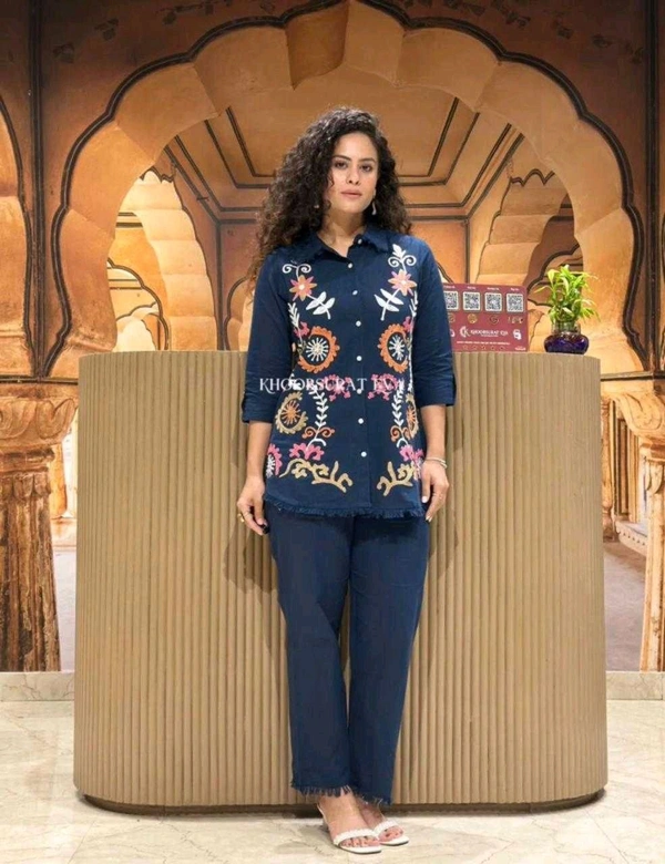 Premium Cotton Flax Co-ord Set – Fully Embroidered