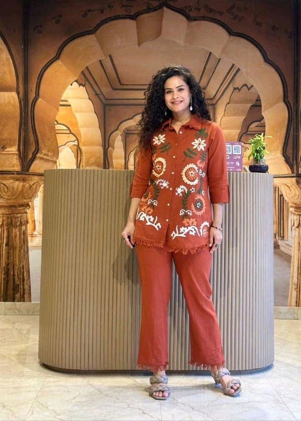 Premium Cotton Flax Co-ord Set – Fully Embroidered