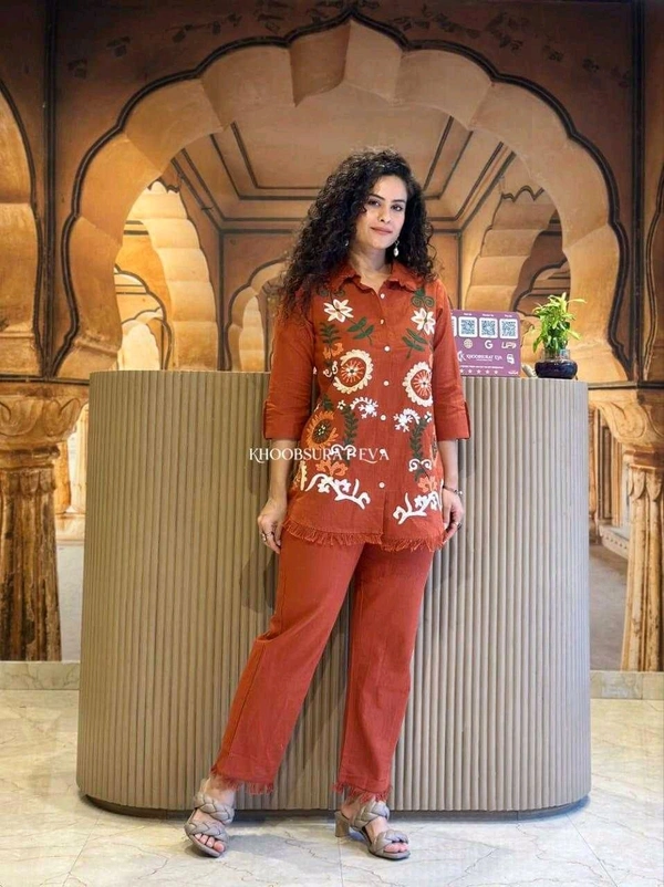 Premium Cotton Flax Co-ord Set – Fully Embroidered