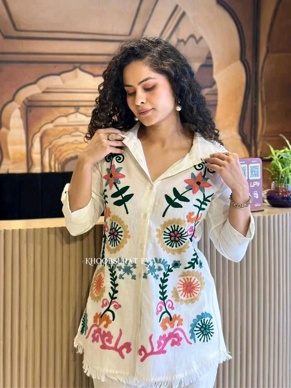 Premium Cotton Flax Co-ord Set – Fully Embroidered