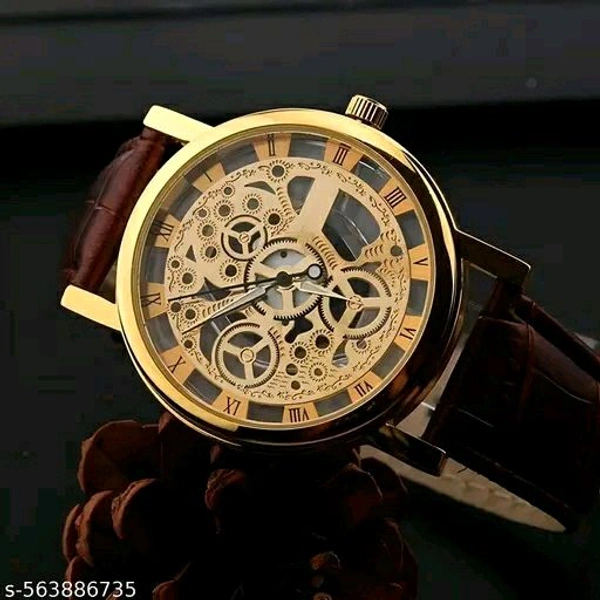 Americanviber AMERICANVIBER Trendy Transparent Dial Watch For Men - Gold, Free Size