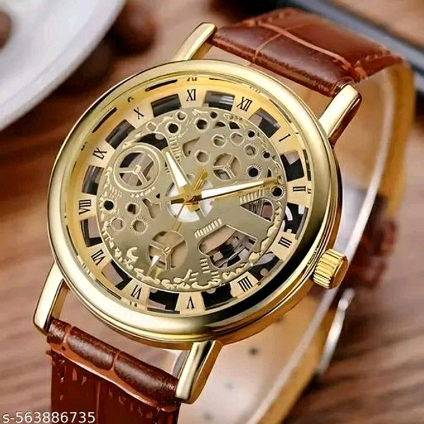 Americanviber AMERICANVIBER Trendy Transparent Dial Watch For Men - Gold, Free Size