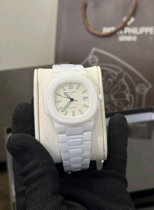 Patek Phillippe Nautilus Japan Ceramic White Luxury Watch - White, Free Size