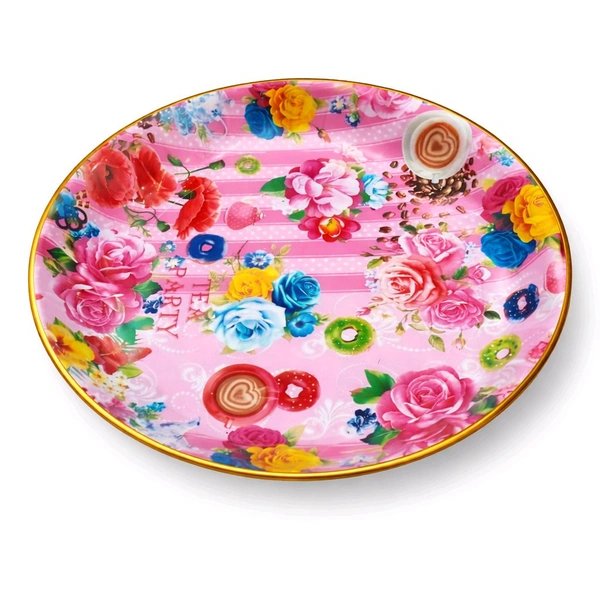Printed Round Plastic Serving Tray with Golden Rim