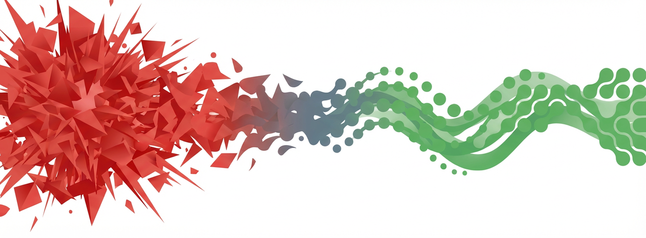 Abstract illustration of red inflammation turning into calm green waves