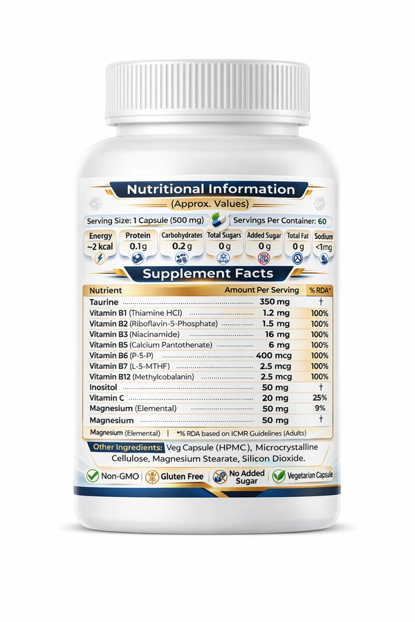 MindVolt Brain Support Supplement – Taurine & Vitamin B Complex for Energy, Focus, Nerve Health & Mental Performance | 60 Capsules