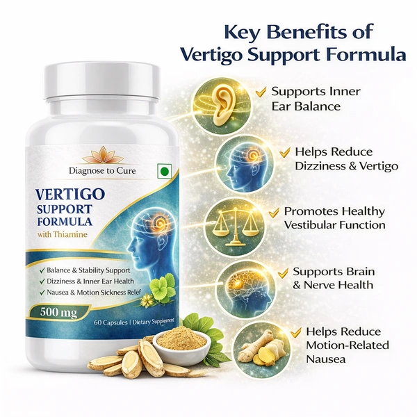 Vertigo Support Supplement with Thiamine (TTFD), Magnesium, Ginkgo Biloba & Taurine – Inner Ear Balance, Dizziness & Motion Support – 60 Capsules
