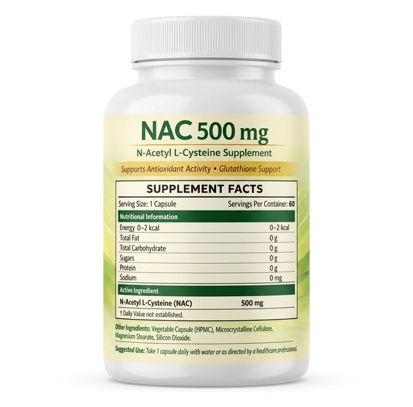 NAC 500 mg (N-Acetyl L-Cysteine) Capsules – Antioxidant, Glutathione & Liver Support Supplement | Respiratory Health | 60 Capsules