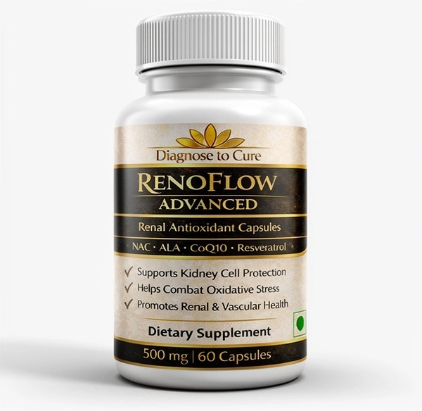 Renoflow Advanced – Kidney Health & Renal Antioxidant Support Supplement with Alpha Lipoic Acid, CoQ10, Resveratrol & Cordyceps | 60 Capsules