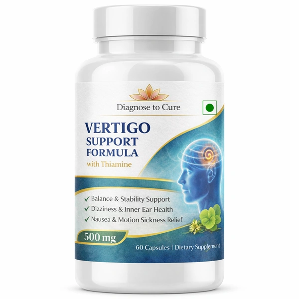 Vertigo Support Supplement with Thiamine (TTFD), Magnesium, Ginkgo Biloba & Taurine – Inner Ear Balance, Dizziness & Motion Support – 60 Capsules