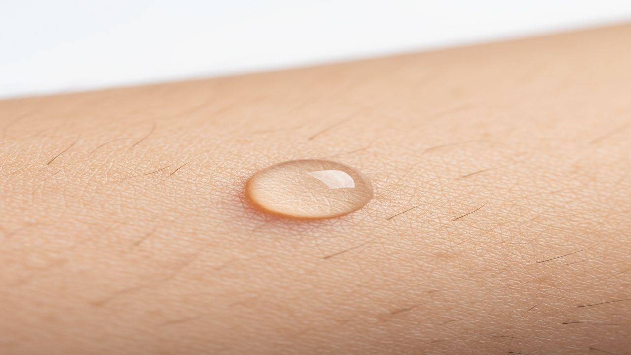 A close-up shot of a woman's clear, soothed skin, representing the calming benefits of quercetin for skin allergy support