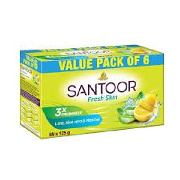 Santoor Lime Aloe Fresh  - 125g × 6