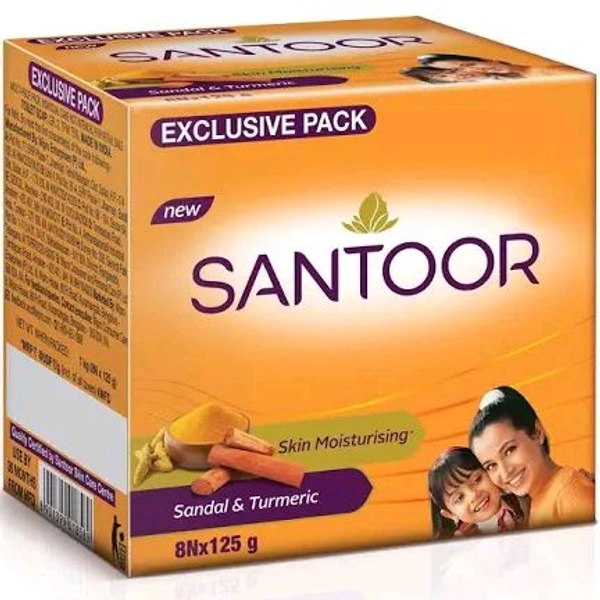 Santoor Sandal And Turmeric Soap - 125g × 8