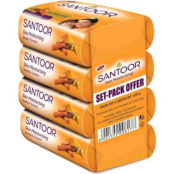 Santoor Sandal And Turmeric Soap - 75g × 4