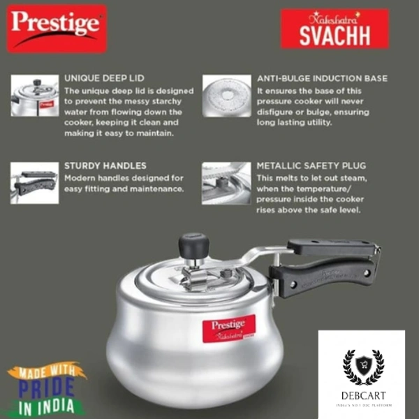 Prestige Nakshatra Plus Svachh 3 L Inner Lid Induction Bottom Pressure Cooker (Aluminium) - 3L, silver
