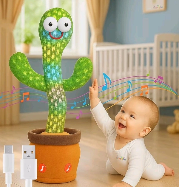 Dancing Cactus Toy – 120 Songs, Voice Mimicry, LED Light Show – Interactive Musical Plush for Babies, Toddlers & Kids