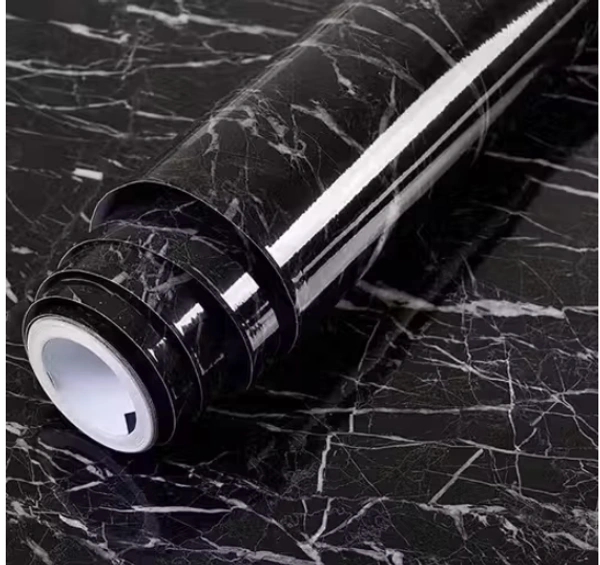 Aluminium foil Stickers 60 x 200 cm (Black), Oil Proof Kitchen Stove Stickers, Waterproof and Heat Resistant Contact Paper for Kitchen and Multiple uses in Kitchen (Black Marble wallpaper)