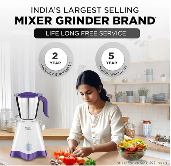 Preethi Crown MG-205 500-Watt Mixer Grinder (White/Purple)