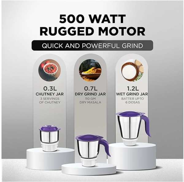 Preethi Crown MG-205 500-Watt Mixer Grinder (White/Purple)