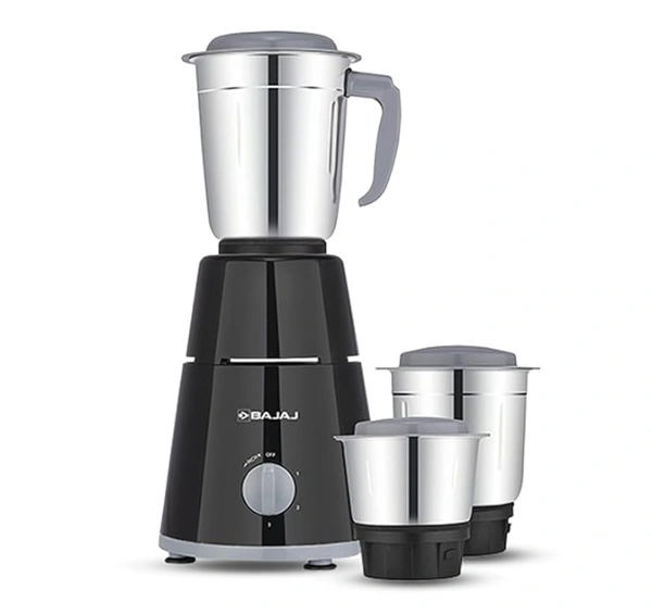 Bajaj GX-1 Mixer Grinder 500W | Superior Mixie For Kitchen | 2-In-1 For Dry Grinding | Blade Function With Titan Motor | 3 Stainless Steel Mixer Jars | 1 Year Product Warranty By Bajaj 【Black】