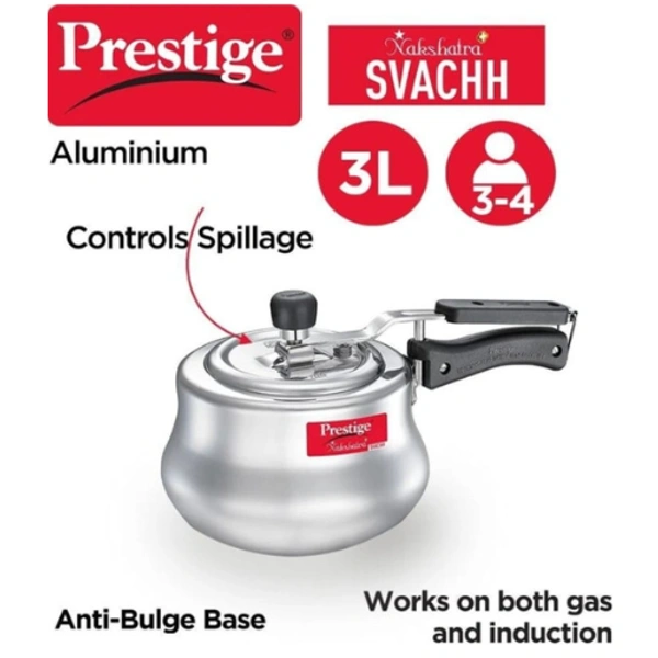 Prestige Nakshatra Plus Svachh 3 L Inner Lid Induction Bottom Pressure Cooker (Aluminium) - 3L, silver