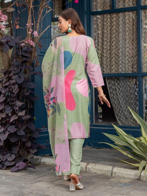 Cotton Blend Printed Kurti Pant Dupatta Set