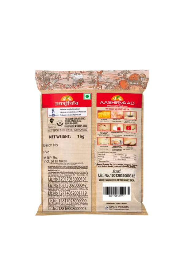 Aashirwad Superior Mp Atta , 100% Whole Wheat Flour, 0% maida (2kg)