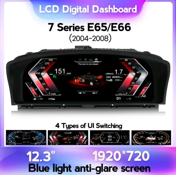 Perfect Infotainment BMW 7 Series E65 E66 (2004-2008) 12.3 Inch LCD Digital Instrument Cluster Dashboard Upgrade Linux System 1920x720 Blue Light Anti-Glare Screen Virtual Cockpit Speedometer