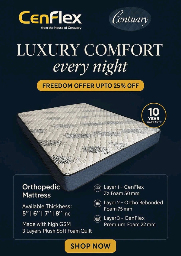 Centuary Cenflex Foam Centuary cenflex Orthopaedic mattress With 10 Years Warranty At Wholesale prices In Ahmedabad gujarat India  - 72 X 30 X 6