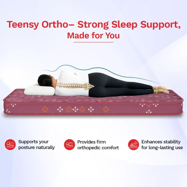 Kurlon Matressess Kurlon Teensy Ortho 4 inch mattresses - 2 years warranty - 72 x 30 x 4, Red Oxide