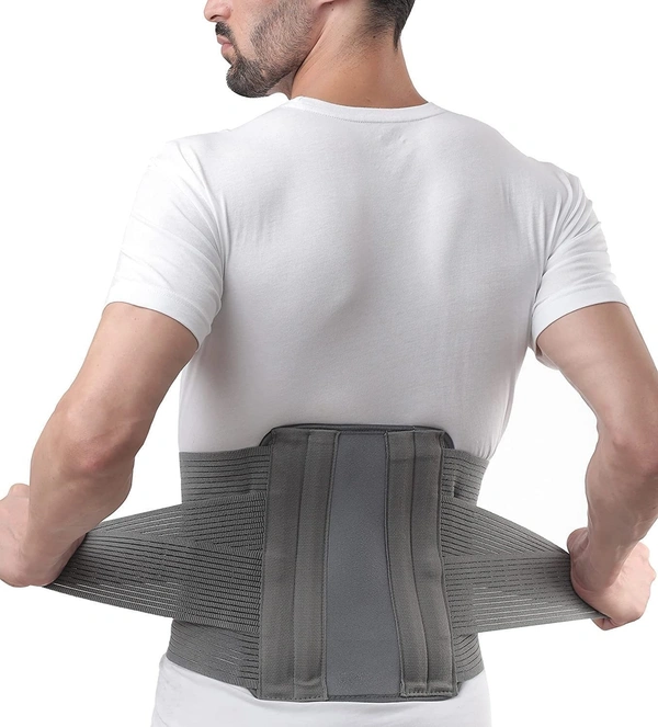 Unisex Contoured Lumbar Support Belt, Back Support Belt For Back Pain, Sciatica, Herniated Disc, Scoliosis With Adjustable Straps And 4 Rigid Stays, Non toxic (Large(36"-40"), Grey) - Free, Gray