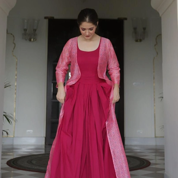 Stylish Gown With Jacket (Panchal) - Maroon, Blue, Gray, M to XXL