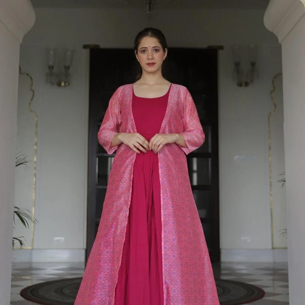 Stylish Gown With Jacket (Panchal) - Maroon, Blue, Gray, M to XXL