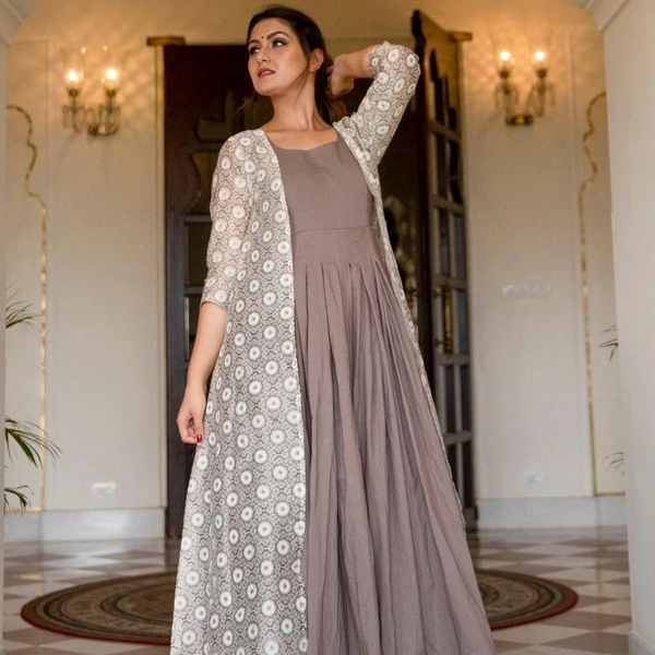 Stylish Gown With Jacket (Panchal) - Maroon, Blue, Gray, M to XXL