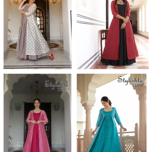 Stylish Gown With Jacket (Panchal) - Maroon, Blue, Gray, M to XXL