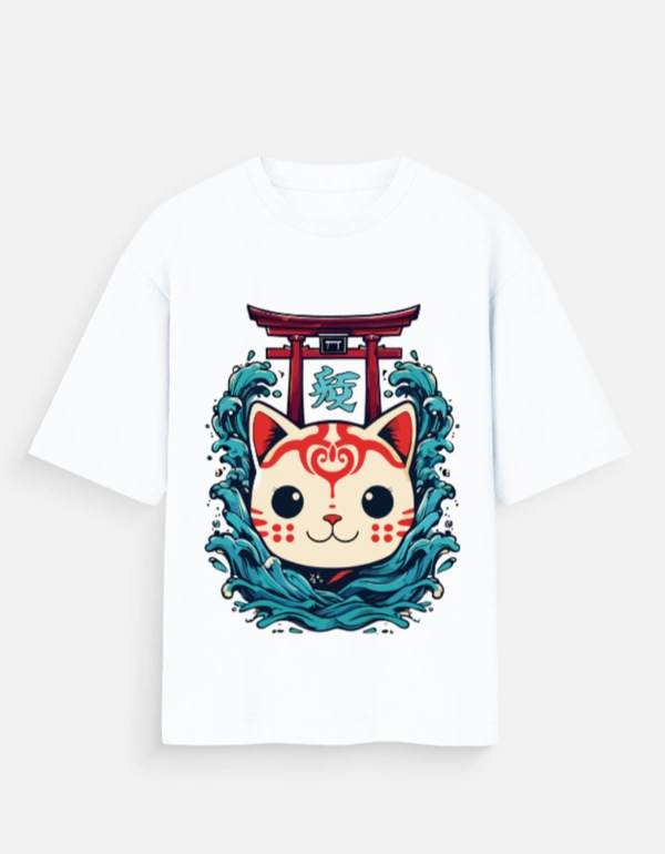 Deepa's Vasthraalayam Manekineko style cat Oversized Tshirt (Premium)